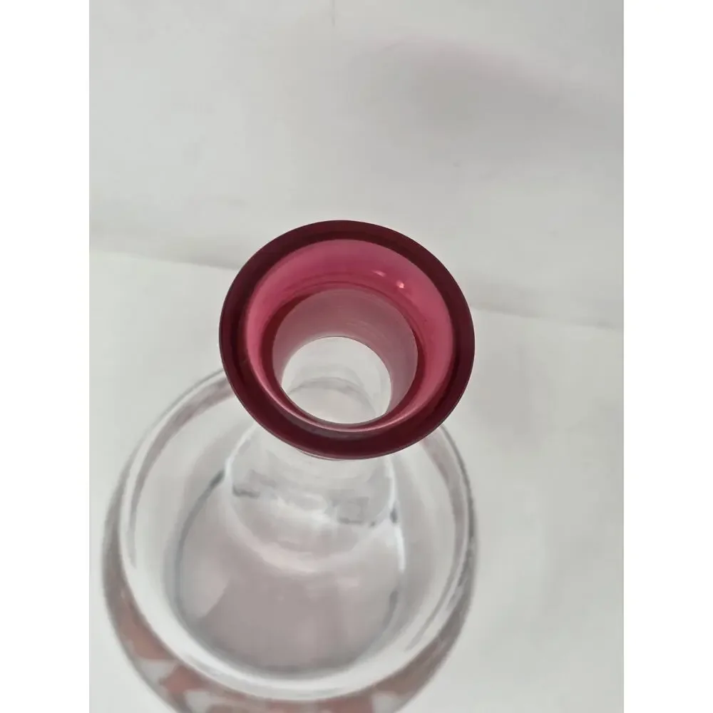 Vintage Bohemian Cranberry Glass Decanter w/ Etched Decoration 12